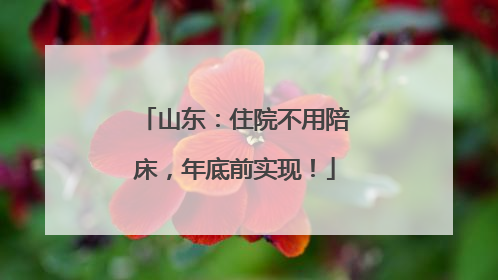 山东：住院不用陪床，年底前实现！