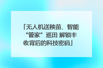 无人机送秧苗、智能“管家”巡田 解锁丰收背后的科技密码